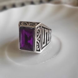 Purple Gemestone Vintage Silver Ring 13.5 Size