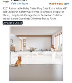 120" Retractable Baby Gates Dog Gate Extra Wide, 42" Tall Child Pet Safety Gate with Reinforced Strips for Stairs, Long Mesh Garage Gates Fence for Ou