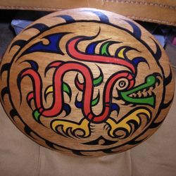 Wooden Decorative Plate With Serpent Pre Colombian - 