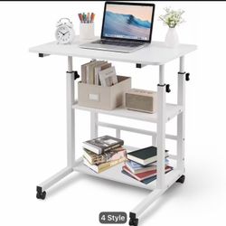 New White Height Adjustable Workstation with storage shelves