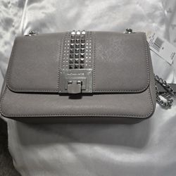 Michael Kors Selma Stud Flap Shoulder Gray Saffiano Leather Bag. New With Tags