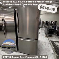 Hisense 17.2 Cu. Ft. Bottom Freezer Fridge – Stainless Steel! Open Box Deal 