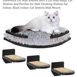 Cat Wall Furniture Set with Plush Cushion, Cat Hammock Cat Wall Shelves with 3 Cat Wall Steps, Cat Shelves and Perches for Wall Climbing Shelves for I