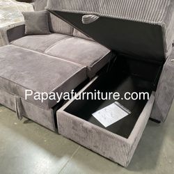 89” New  Dark Grey Sectional Sofa Bed, Sleeper Sofa Couch, Sofabed, Sofa Bed, Sectional Sofa With Storage Chaise, Reversible Sectional, USB Port Sofa 