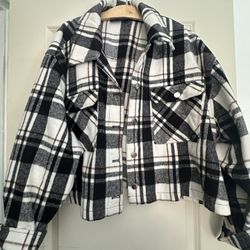 Crop Plaid Flannel Jacket