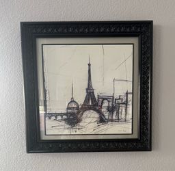Eiffel Tower pen and ink drawing print, framed
