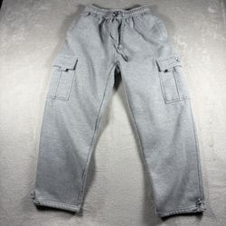 Pro Club Sweatpants Men's M Gray Fleece Heavyweight Cargo Pockets Y2K #3100