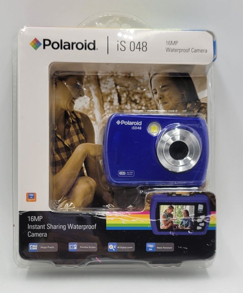 Polaroid iS048 16MP Instant Sharing Waterproof Camera - Blue. Brand New!