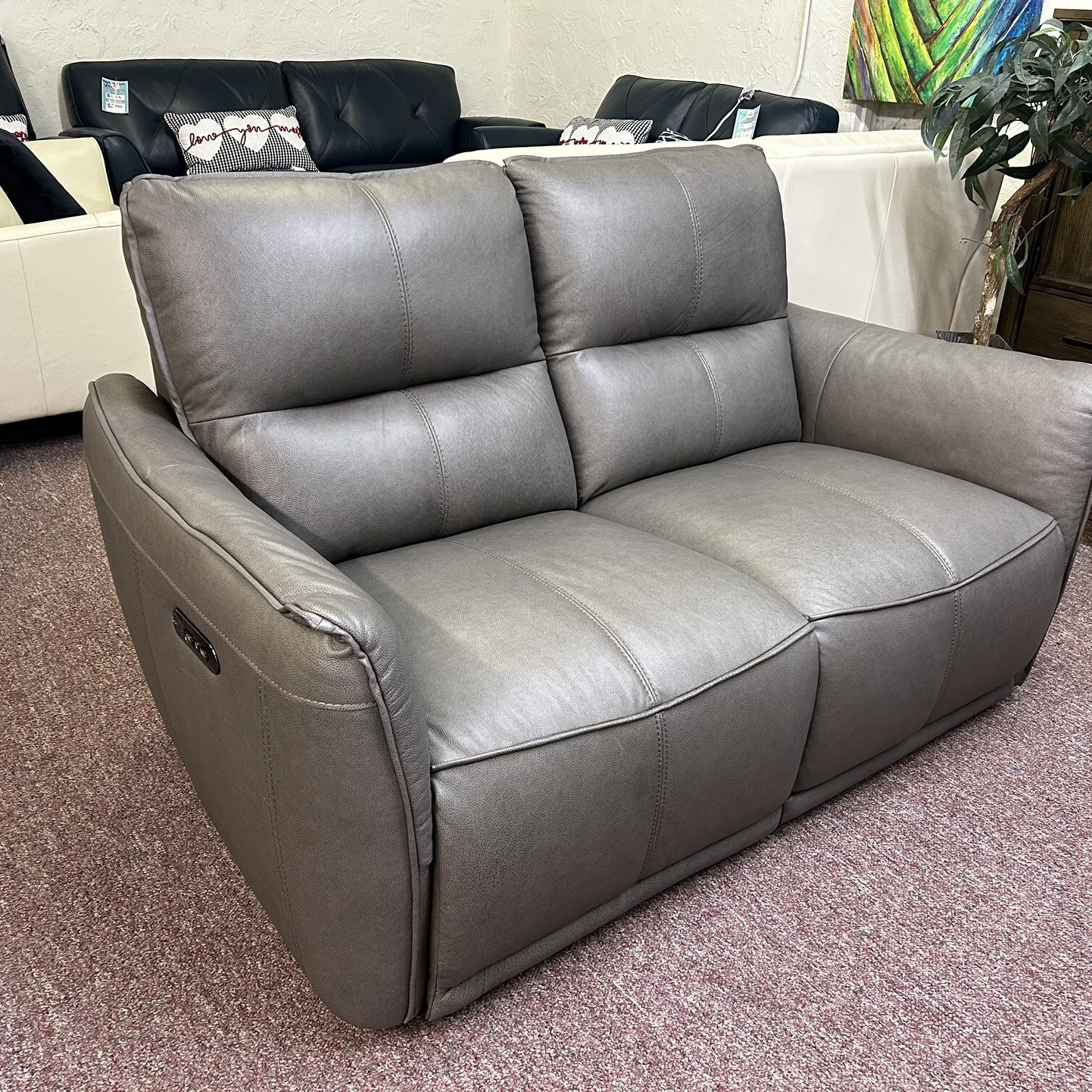 100% Real Leather Loveseat With 2 Power Recliners- Polner