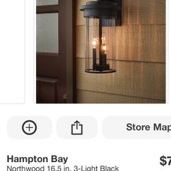 Hampton Bay Northwood 16.5 in. 3-Light Black Outdoor Wall Light Fixture with Clear Glass