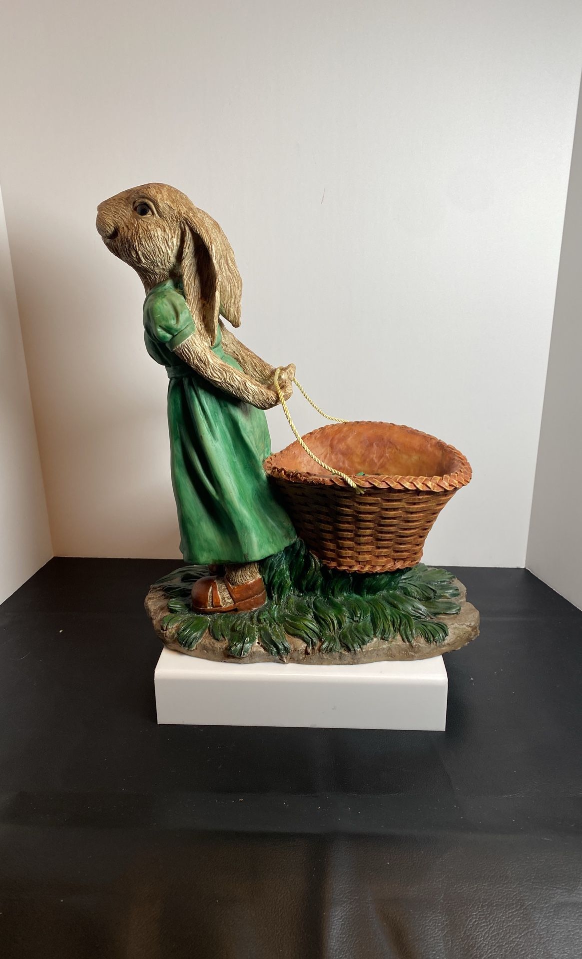 Resin Easter Bunny In Green Dress With Basket