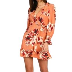 Honey Punch Floral Ruffle Wrap Dress Romantic Feminine Sexy Flowy Sz Med Girly