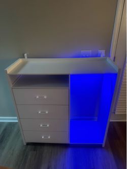 Modern White 4-Drawer Dresser with Built-in LED Lights & Wardrobe Cubby