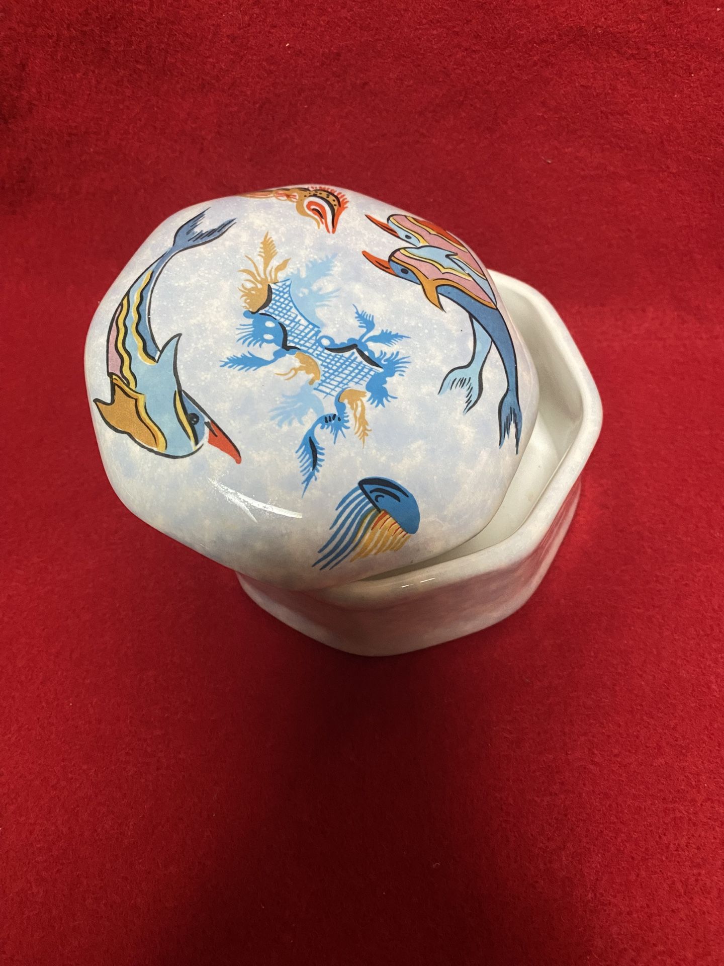 4 Inch Handmade In Greece Ceramic Greek White Pottery Ocean Design Jewelry Box Imported From Greece