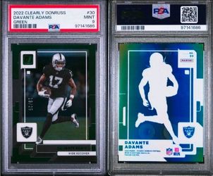 2022 PANINI CLEARLY LAS VEGAS RAIDERS DEVANTE ADAMS GREEN #/25 PSA 9 🔥💥🔥