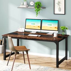 New Modern Large Desk, 63 x 31.5 Inch Office Writing Workstation in Rustic and Black