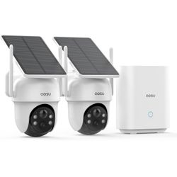 AOSU Security Cameras Outdoor Wireless, 4 Cam-Kit, No Subscription, Solar-Powered, Home Security Cameras System with 360° Pan & Tilt, Auto Tracking, 2