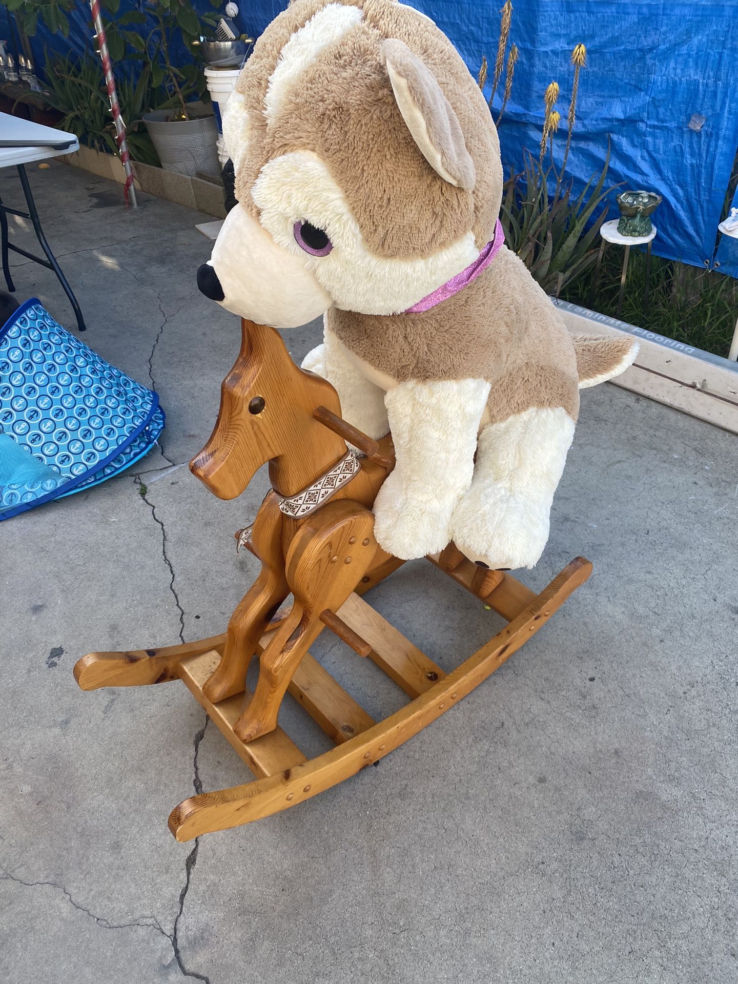 Wooden Horse With Giant Teddy Bear 