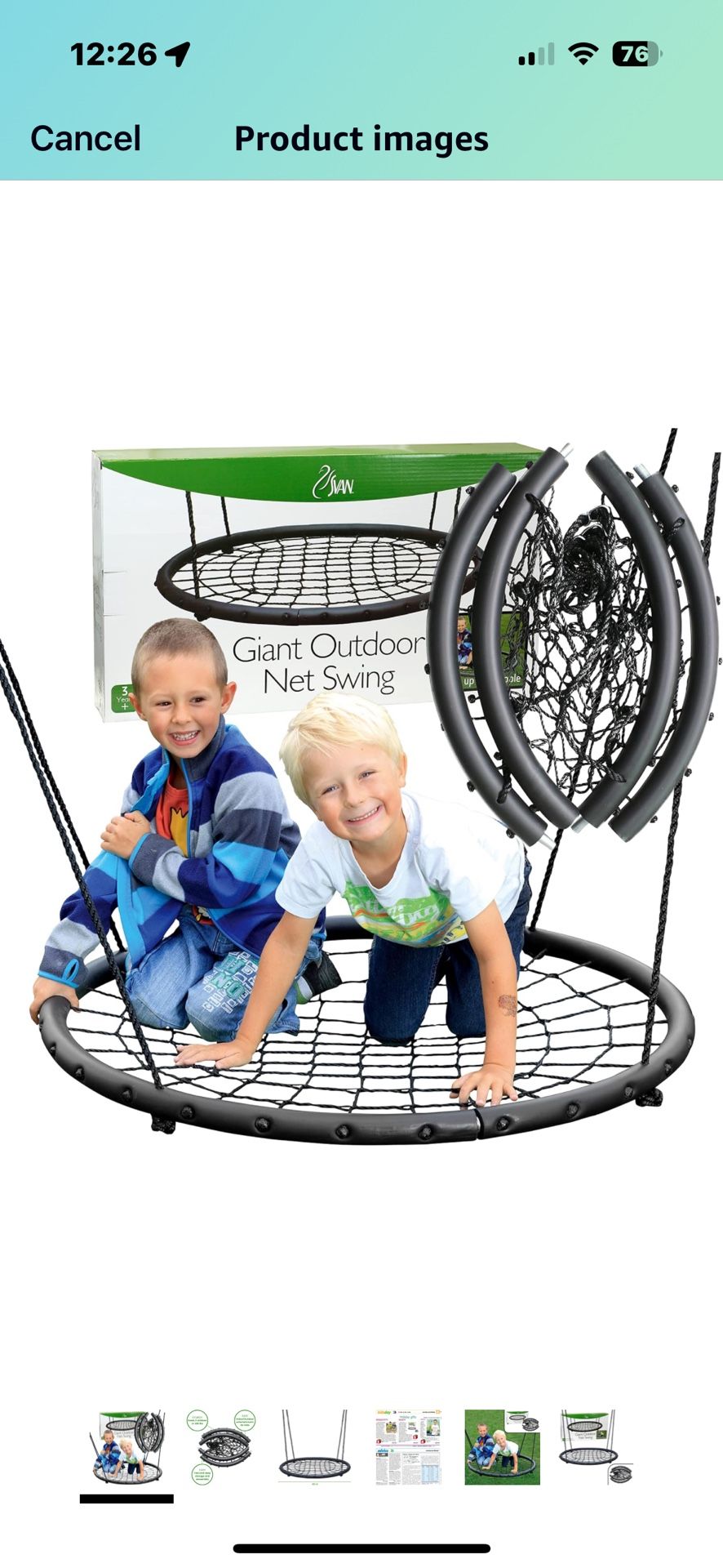 Tree Net Swing w Hanging Rope and Rings - Giant 40" Wide