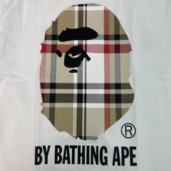 BAPE WHITE BURBERRY T SHIRT