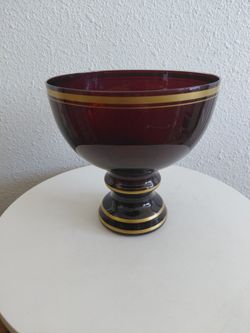 Vintage Ruby Red  Glass Big Pedestal Fruit Vase Compot 
