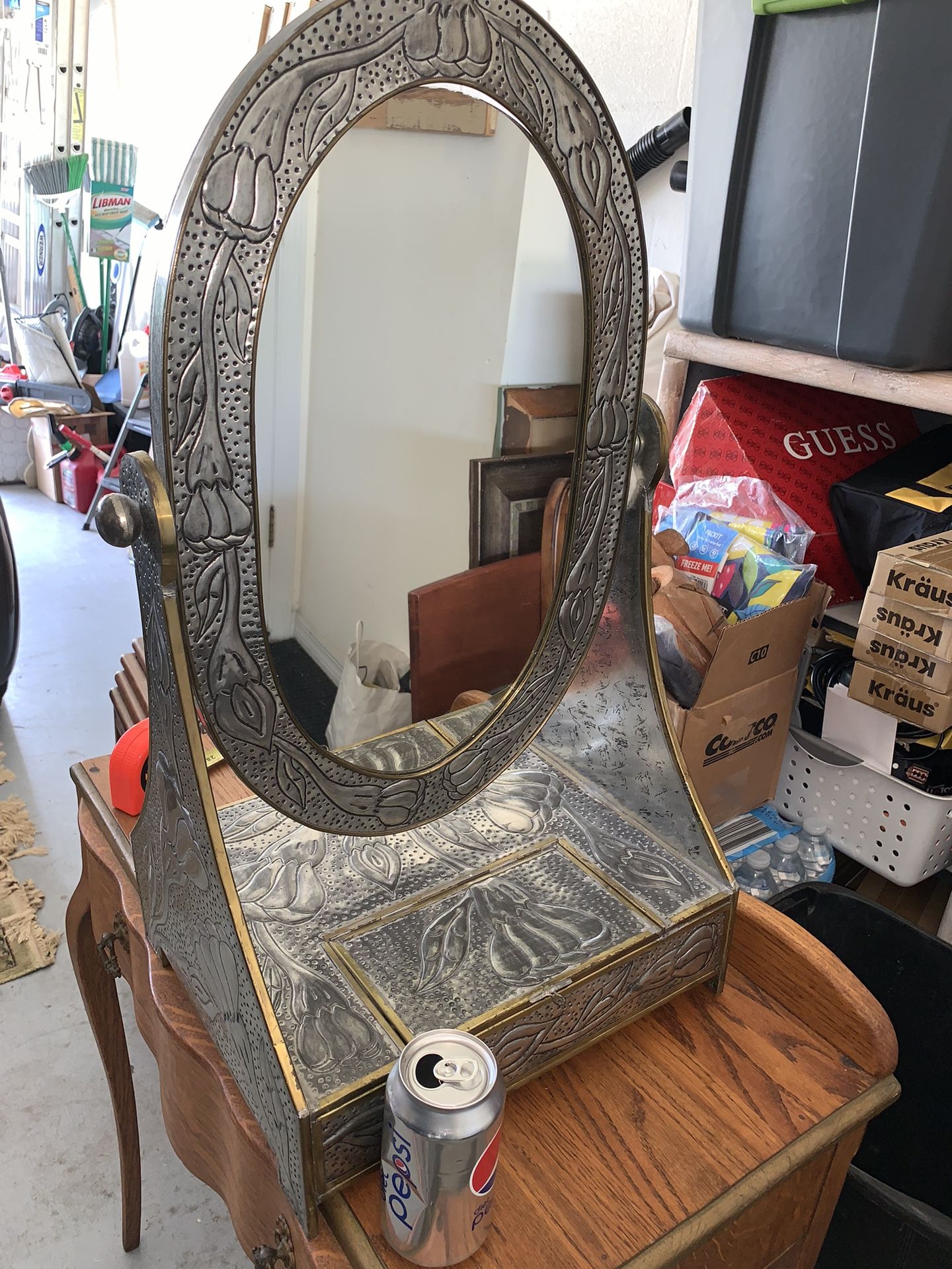 Mirror On Metal Base With Drawer