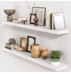 fuqing White Floating Shelves 48 Inch Set of 2, Solid Wood Wall Mounted Shelves 48 Inches Long, Modern Floating Shelves for Bedroom Living Room Bathro
