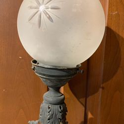 Antique Ceiling Lamp Fixture With Etched Glass Globe 