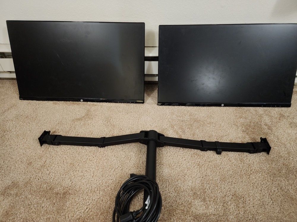 Two 27" HP Monitors w/ Monitor Arm