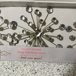 Set Of 3 Gold And Rhinestone Wall Decor 