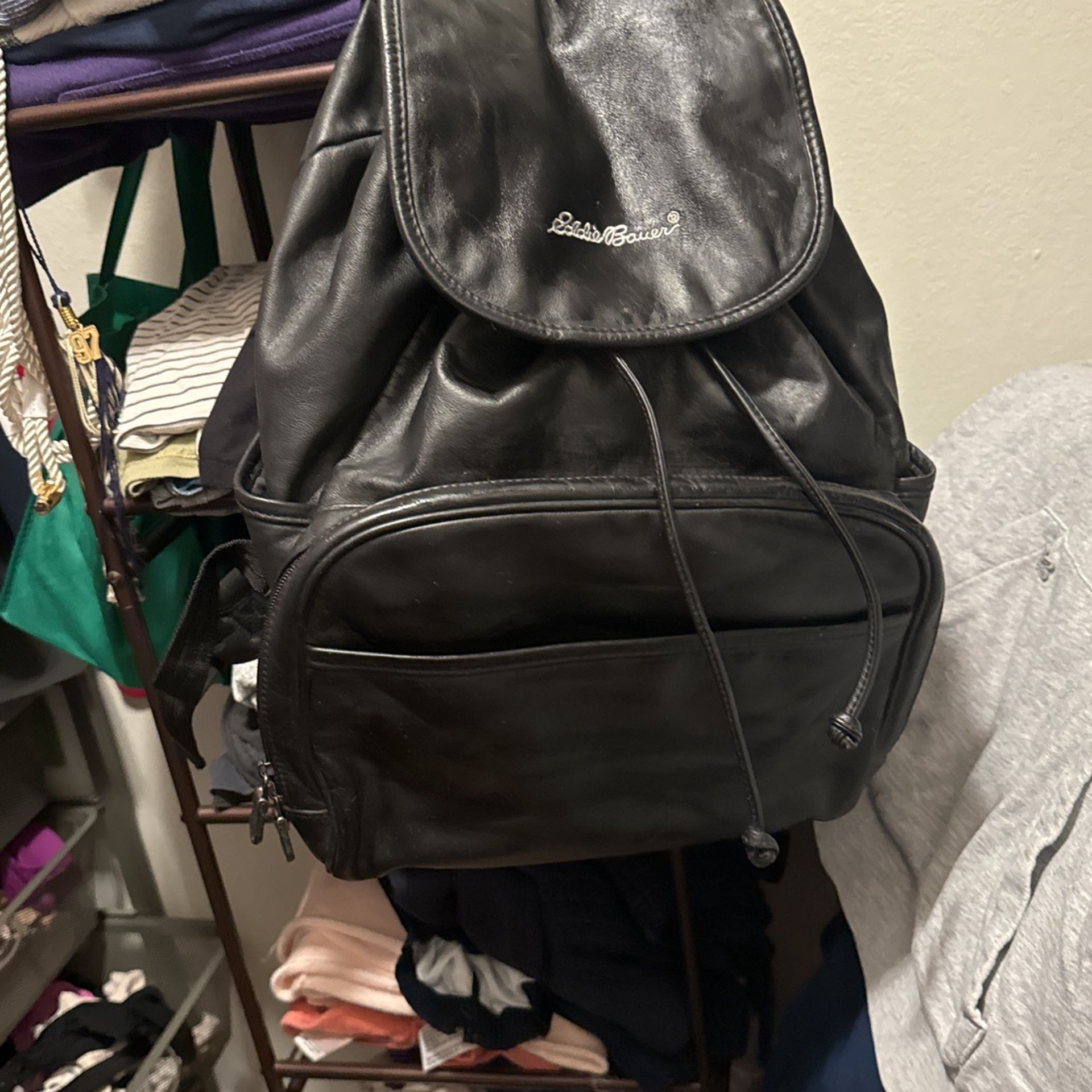 Walk In Style W/your Eddie Bauer Cowhide Leather Small Backpack (very Cute And Barely Used)