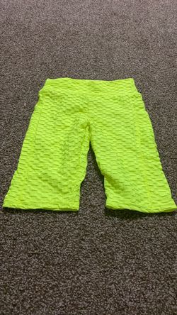 Neon Yellow Textured Biker Shorts