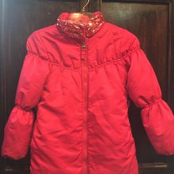 Pink winter/snow jacket with sequined collar. Size medium 7/8
