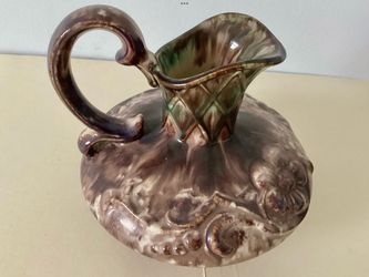 German Drip Glaze Art Pottery Vase / Pitcher 5.5”Tall Brown-Green Mingle #(contact info removed)s