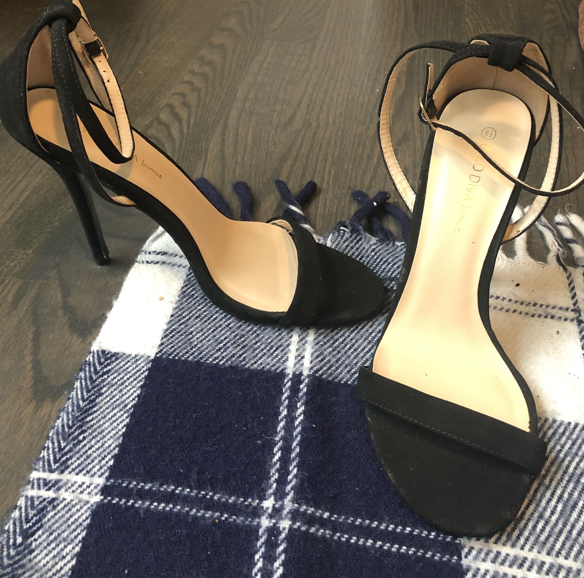 Black velvet strap heels