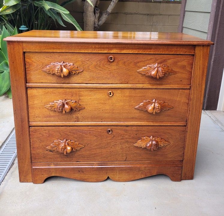 Mid-19th Century Victorian Solid Walnut Carved Chest of Drawers