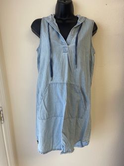 lovestitch Light Blue Sleeveless Denim Hoodie Dress