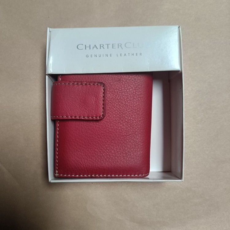 Charter Club Cognac Leather Wallet w/ Coin Purse Brand New Never Been Used