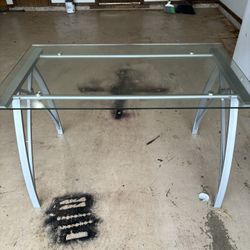 Sturdy Glass Table with Silver Frame and Legs