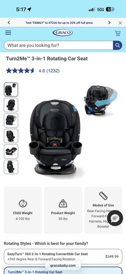 Brand new graco 360 turn to me car seat