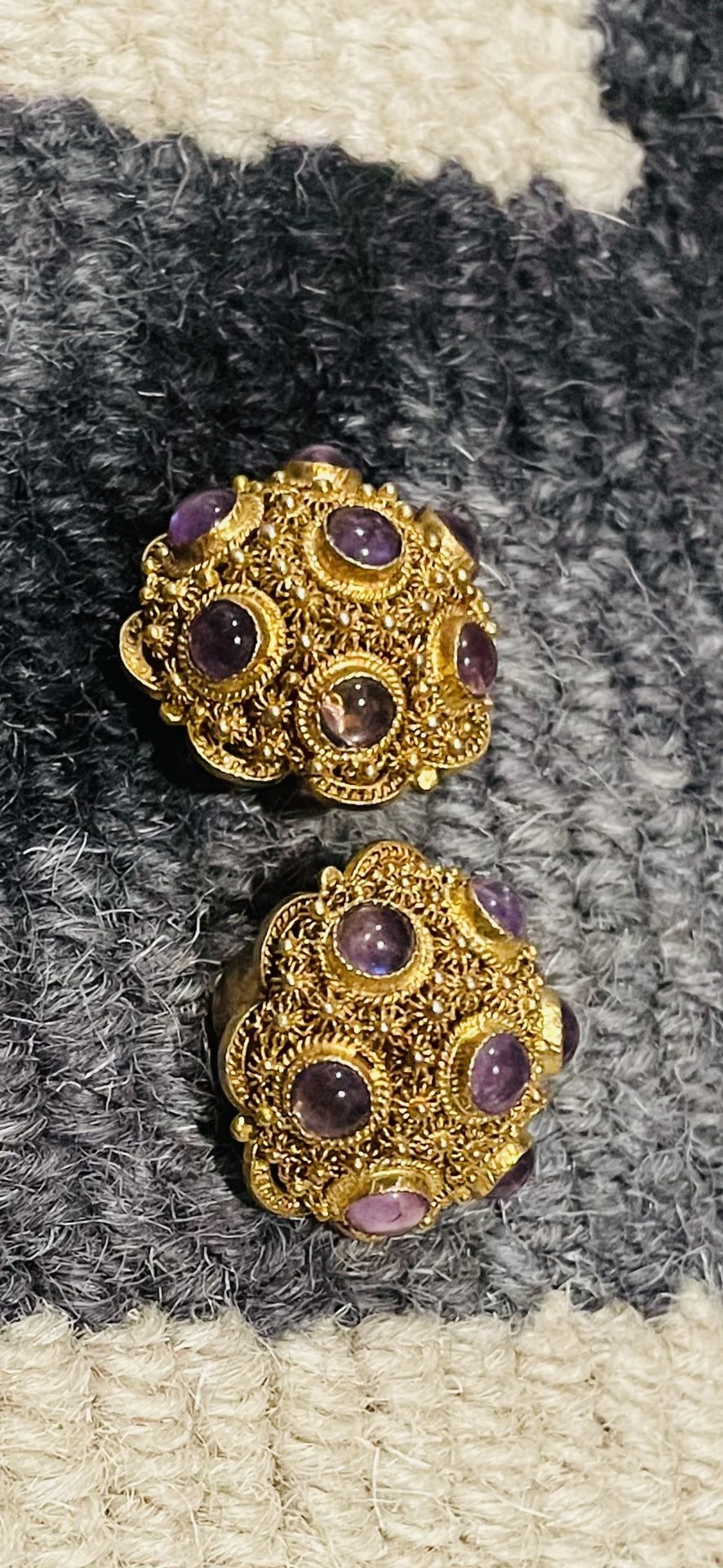 Silver With Gold Plating and Amethyst Clip-on Earrings