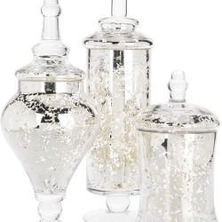 MyGift Set of 3 Silver Mercury Glass Apothecary Jars, Weddings Centerpiece Candy Buffet