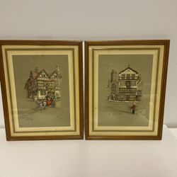 Vintage 1940’s Clyde Cole Signed Framed Print “Mols Coffe House” “The Bell Inn Tew” England 7.5x9.5