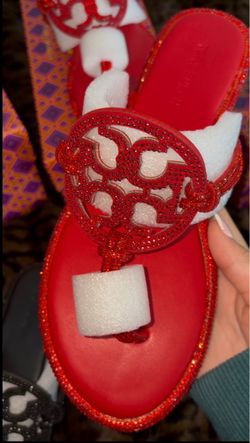 red sparkly tory sandals