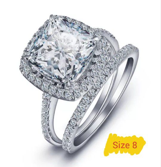 Fashion Wedding Ring Set for Women Square Zirconia Bridal Jewelry Size 8