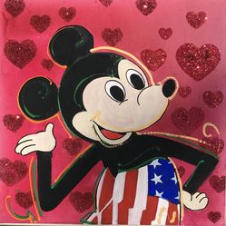 Hand-Painted Patriotic Cartoon Canvas – Red White Blue Wall Art