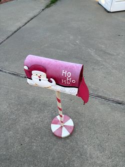 Decorative Christmas Santa Mailbox on Stand – Red & White Holiday Décor