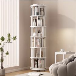 6’5” Solid Wood Rotating Bookshelf - White