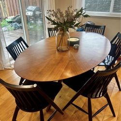 Modern Oval Dining Table & Six Black Chairs