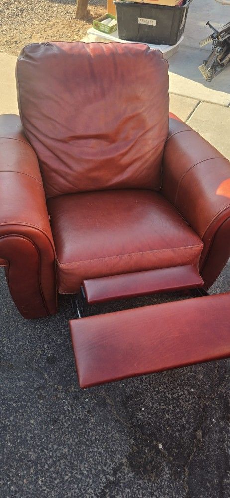Red Leather Couch And Reclining Chair